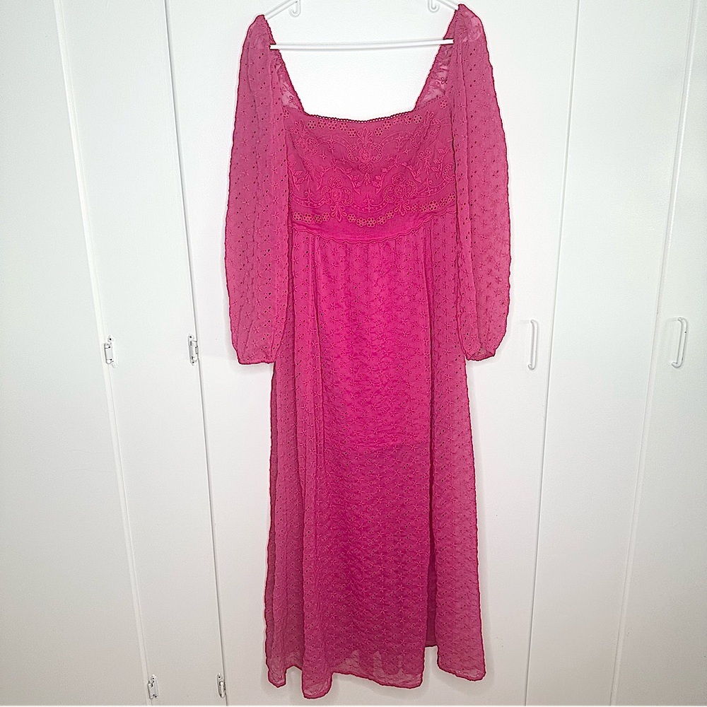 NWT Free People Malina Dress Strangelove Pink Eyelet Embroidered Boho Size M - Picture 3 of 10